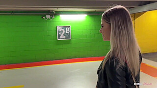 Risky Public Blowjob: Blonde Whore Swallows It All