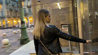 Risky Public Blowjob: Blonde Whore Swallows It All