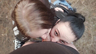 Two hot chicks films each other with my shaft and take a huge facial as a reward