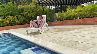 NAUGHTY REDHEAD TASTES AND RIDES A BIG DICK IN THE POOL - ANDY ROSE