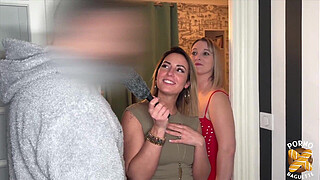 Busty women Kelly and Pam share a penis