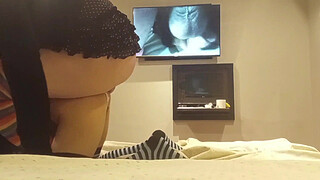 My friend dresses as a woman and sticks his penis in me, brunette, Latina, big arse, natural tits, big shaft