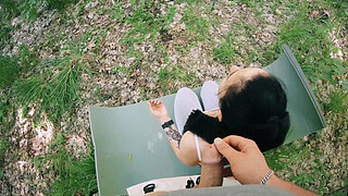 [POV BTS] Freeuse Jerking on Ponytail Brunette during her Meditation - Huge Free Use Facial