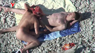 Beach Voyeur. Busty cougar MILF getting fucked by young guy