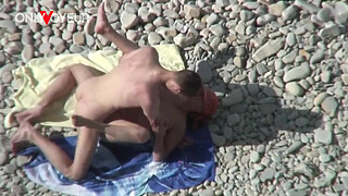 Beach Voyeur. Busty cougar MILF getting fucked by young guy