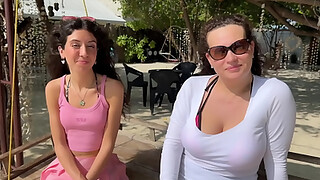 Public Pickup Stepmom and Stepdaughter on Beach - Risky Shaft Flashing Cum on Face