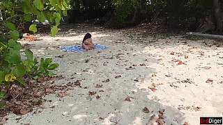 Public Pickup Stepmom and Stepdaughter on Beach - Risky Shaft Flashing Cum on Face