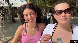 Public Pickup Stepmom and Stepdaughter on Beach - Risky Shaft Flashing Cum on Face