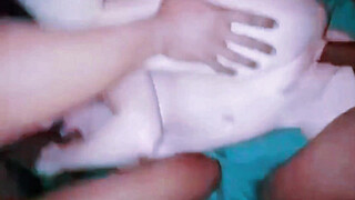 Homemade interracial 3way with a young white student. Amateur sex tape of a cute college babe getting fucked by her two black teachers, two big black cocks for the white slut