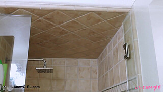 Hot teen blonde took a shower