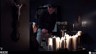 Russian Redhead Nun Used in Freeze Time Fuck - Hot Blasfemy Real Life Doll Sex with Sata Jones