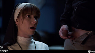 Russian Redhead Nun Used in Freeze Time Fuck - Hot Blasfemy Real Life Doll Sex with Sata Jones