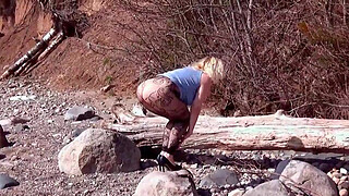 Fishnet pantyhose on big arse