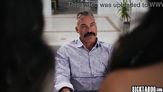 Petite teen twin stepsisters Lulu Chu adn Asian teen Kimmy Kimm for perverted big penis stepdad Charles Dera