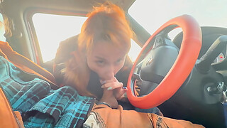 Public Shaft Flash in Car - Stranger babe caught me Jerking Off in Public, Show Boobs and helped me