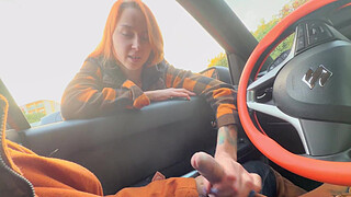 Public Shaft Flash in Car - Stranger babe caught me Jerking Off in Public, Show Boobs and helped me