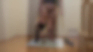 Pissing and trampling on a dildo. A curvy MILF with a hairy cunt produces a lot of urine. Dirty foot fetish.