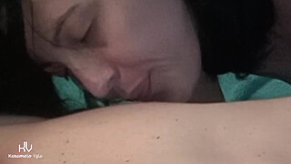 Licking male nipple until his hard dick cums