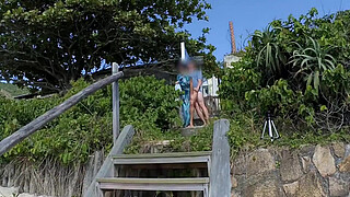 Milf teased a stranger with her tongue and he fucked her in the booty in front of everyone