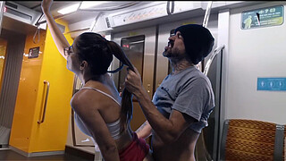 Young chick being <censored> and fucked on public transport (train)