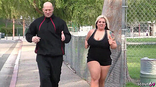 Blonde BBW Chubby Chick with Big pierced natural Tits seduce her Coach to Cheating Fuck