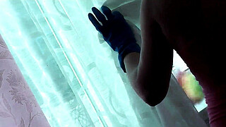 Sexy blonde in T-shirt without panties cleaning bedroom. Naked stepdad entered room. Shaved pussy. Doggystyle. Handjob. Taboo. Naked in public. Family nudism. Naturists. Wife. Old and young. Public