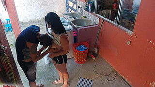 The boss left and the maid couldn't resist my erect penis