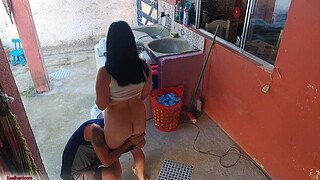 The boss left and the maid couldn't resist my erect penis