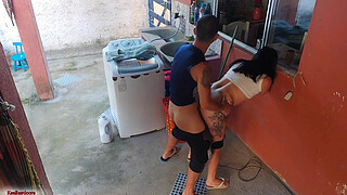 The boss left and the maid couldn't resist my erect penis