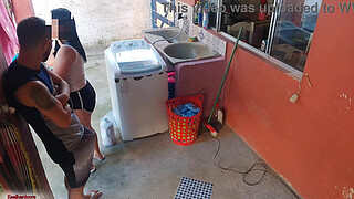 The boss left and the maid couldn't resist my erect penis