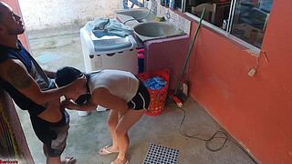 The boss left and the maid couldn't resist my erect penis