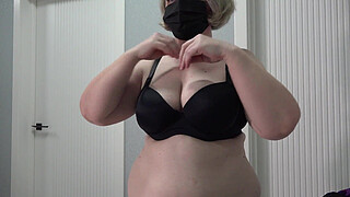 Bouncing big boobs and a big collection of new bras. MILF saggy tits.