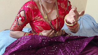 Bhaiya's step sister was wearing lehenga blouse and her step brother took out her pussy on the bed