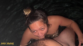 Outdoors POV Blowjob and CREAMPIE at night