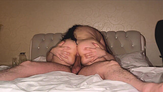 Mature stepmom jerked off her stepson's shaft on her tits at night and allowed him to fuck her in anal