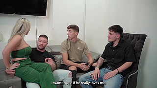 Boy shares his girlfriend with his two friends for Christmas Tatiana Álvarez MILF with huge boobs