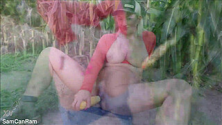 Sam Zee Play With Real Corn In Field Pussy/Arse & Fucked DP
