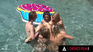 DEVILS FILM - Porn Goddess Abella Danger Gets Gangbanged By 4 Horny Lesbian With Strap-on