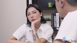 Chinese horny chick with big tit Stacy sucks cock and gets stuffed with it.