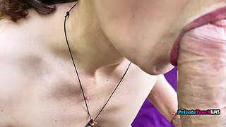 Stepsis with a pussy wet sucks shaft and fucks her stepbro in the forest.