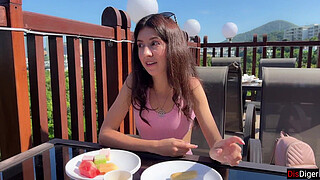 Hot brunette gets fucked hard after argument with stranger in hotel restaurant