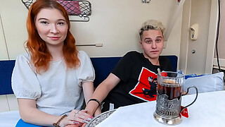 VIP4K. Young redhead does anal for a strangers attention in the train