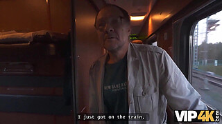 VIP4K. Young redhead does anal for a strangers attention in the train