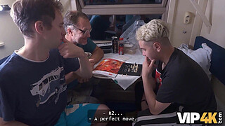 VIP4K. Young redhead does anal for a strangers attention in the train