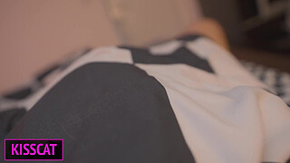 S3E7: Step son caught two step moms while lesbian sex and fuck them in share bed till squirt