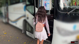 Public Shaft Flashing - Risky Handjob in Public Bus Full of People until he CUM