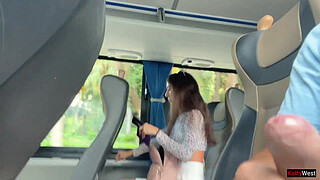 Public Shaft Flashing - Risky Handjob in Public Bus Full of People until he CUM