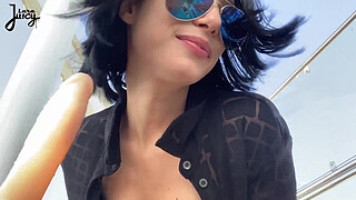 PUBLIC SQUIRT - brunette GIRL rides dildo in ferris wheel ^ LaraJuicy