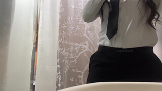 Female pilot masturbating before going to work