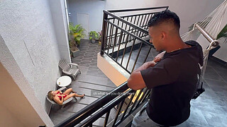 My stepmother is a blonde Colombian MILF who loves big cocks, I fuck her in interracial sex with my BBC, until creampie! David Bander and Karen Sleent